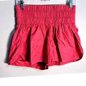 Free People Movement High Waisted Smocked Waist Running Shorts Pink Black Size M